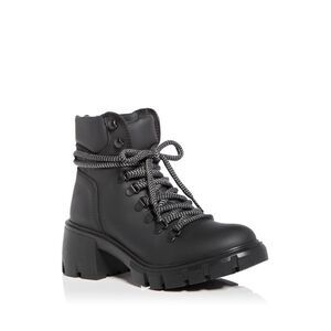 AQUA Womens Black 1" Platform Padded Reign Round Toe Block Heel Combat Boots 7 M